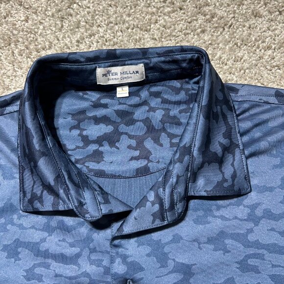 Peter Millar Mens Large Camouflage Print Polo Shirt Navy Blue - Picture 3 of 8